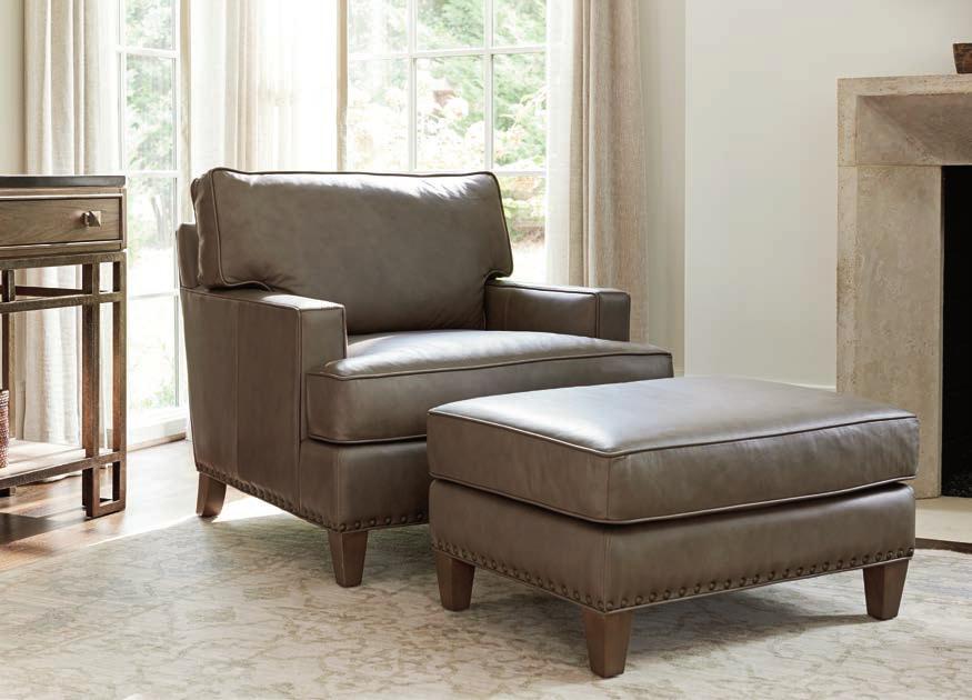 Tapered legs are standard in the Harbor Gray finish. 9012-11-01 Hughes Leather Chair 36W x 37D x 33.