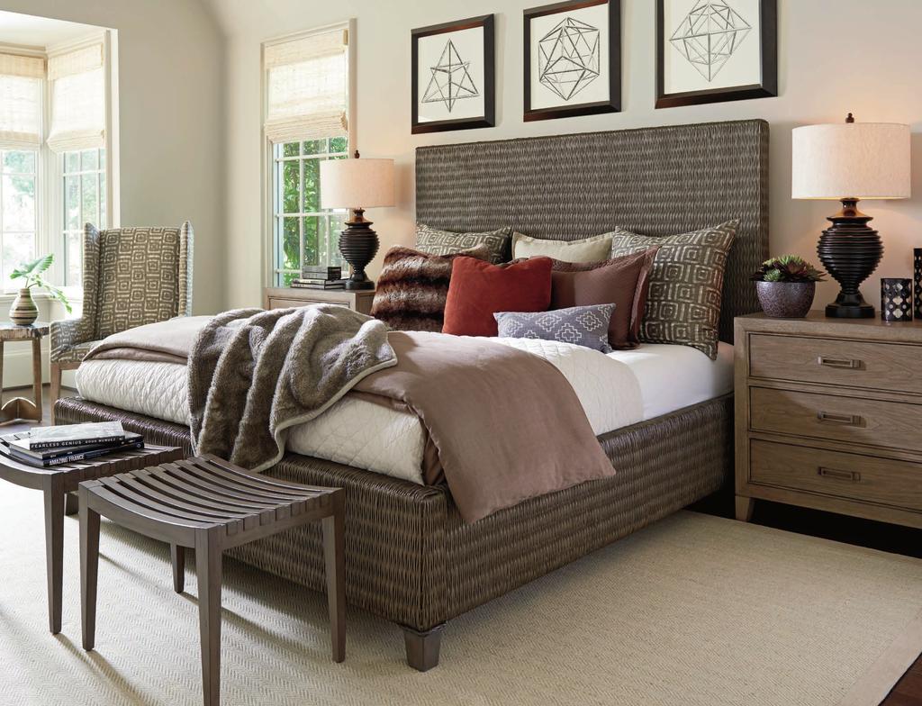 BEDROOM Blending natural materials and finishes is a hallmark of Tommy Bahama style.