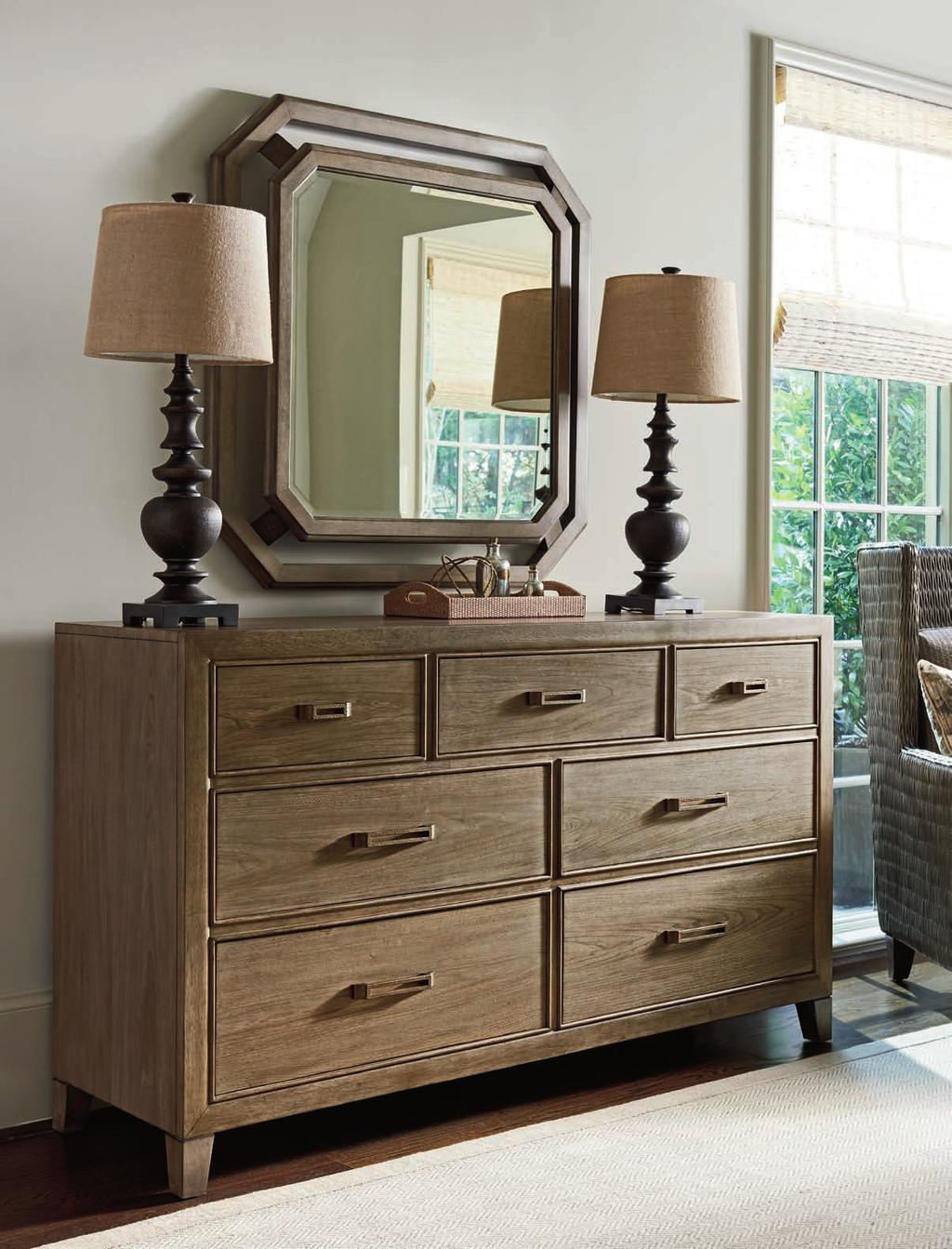 The clean contemporary lines of the 7-drawer Lockeport dresser and 5-drawer Brookdale chest feature generous storage with custom