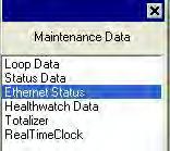 Monitoring and Operating the Controller Ethernet Status Select Ethernet Status from the Maintenance Data menu. This screen only appears in instruments that have the Ethernet Communications option.