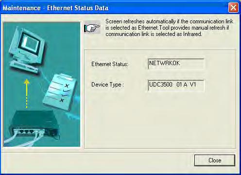 The Ethernet Status screen shows the network status of the Ethernet Link. This may be accessed either via Ethernet or via Infrared communications.