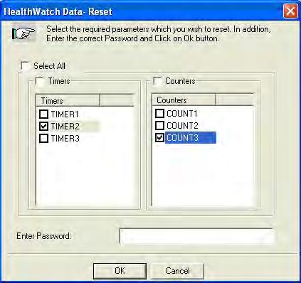 Monitoring and Operating the Controller Healthwatch Data - Reset This screen only appears in instruments that have the Healthwatch option and appears when you click on the Reset button on the