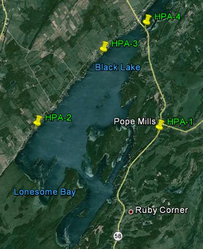 Targeted Locations Survey efforts were focused on four Highly Probable Areas (HPAs) that were identified 1 for Black Lake, as follows: Figure 4: Map showing locations of the four HPAs chosen for