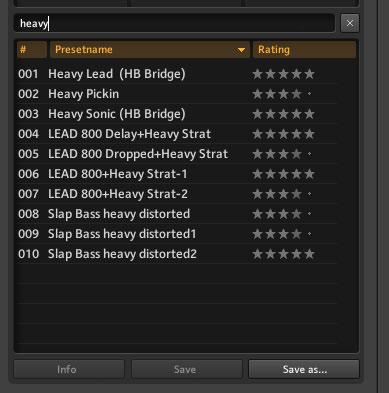 Working with Presets The Preset Browser Preset Search With every letter you type in, the search will narrow down the Preset List below by showing presets that contain the string you entered.