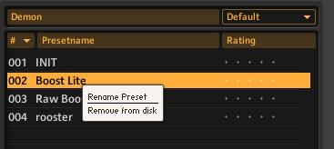 Working with Presets Component Presets Deleting or renaming a Component Preset.
