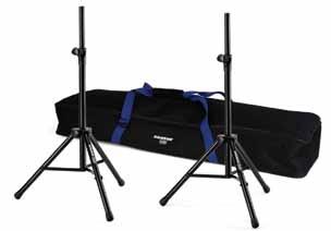 telescoping tripod stands Adjustable, up to six feet in height 1 3/8 inch diameter adapter fits virtually all PA speakers Roadworthy steel construction 55lbs (25kg) of handling capacity (per stand)