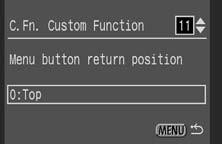 List of Menu Functions Func. No. Item Menu button return position Screen Select no.