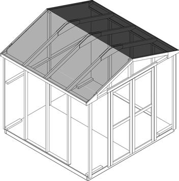 PARTS REQUIRED: 7/16 x 6-/8 x 96" (1,1 x 16, x 44 cm) ROOF PANELS x90 " (5 cm) Keep spacing between the center of the rafters at the lower edge of the panel and secure with one " nail into each