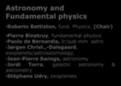 Andreas Meyer, Materials Science Astronomy and Fundamental physics Roberto Battiston, fund.
