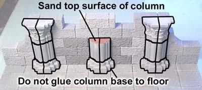 6. 7. 8. 9. Glue the column pieces onto the front of the wall.