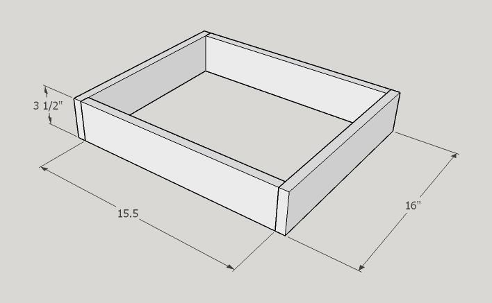 Step 5 Make the Top Smaller Drawer Drill pocket holes in the both ends of the 15 ½ inch length drawer pieces. Join the 16 inch pieces to the 15 ½ inch lengths to form the drawers.
