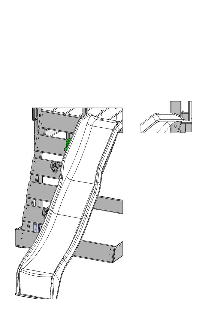 Step 20: Attach Slide A: Beside Rock Wall, centre slide in opening between (A15) Centre Divider and (A35) Post.