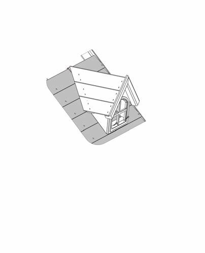 Step 8: Roof Assembly Part 4 H: On the side of the Roof Assembly with 9 (5155) Cedar Roofing, on the 4th roofing, 8 in from the edge of each side, attach 2 (0522) Window Dormer Cleats with 1 (S6) #12