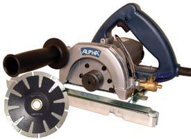 AWS-110 4-1/2 ELECTRIC SAW Versatile wet stone cutter for tile contractors. Guide provided to work on the edge of the stone 13,000 RPM. 11.5 AMP, Weight 6.8 lbs. Arbor 3/4 (20 mm).