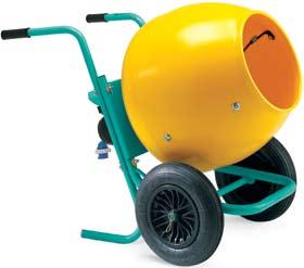 mortar every 5 minutes! Drum capacity: 4.5 cu. ft., batch output: 2.2 cu. ft / 175 lbs. Drum diameter: 27, paddle speed: 32 RPM. Discharge height: 28. Machine weight: 192 lbs.