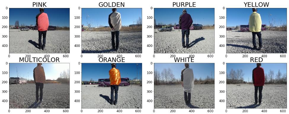 Figure 1. Initial target images from the backside of the leader with different type of clothing represented. Figure 2. The amount of samples collected for every color of clothing.