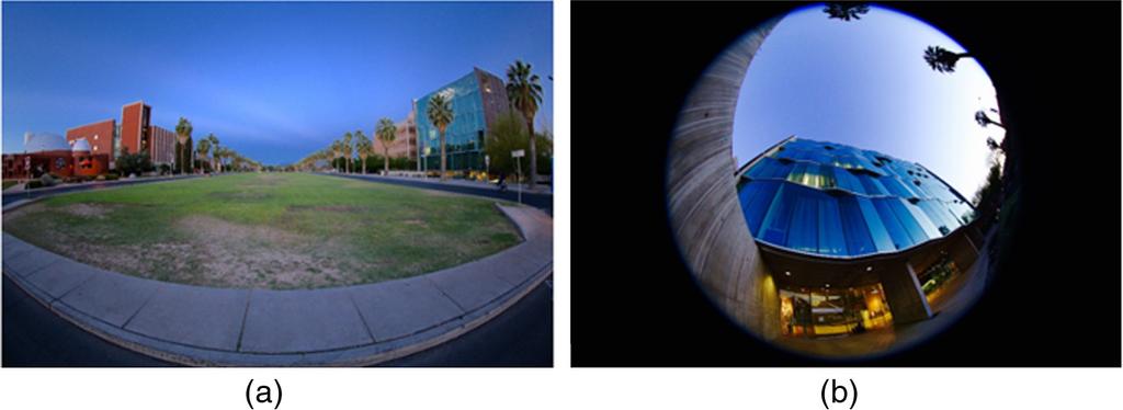 Fig. 1 Images taken by (a) a diagonal fisheye lens and (b) a circular fisheye lens. Fig.