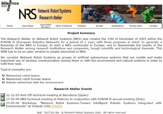 FP6 project Acronym European FP6 Projects Related to NRS Urban robot Safe, dependable, cooperating with humans Networking Title / Application RA-NRS X X X Research Atelier on Network Robot Systems: