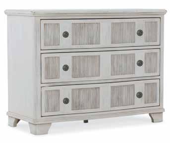 Accent Chest Three hair on hide drawers with metal champagne color hardware and