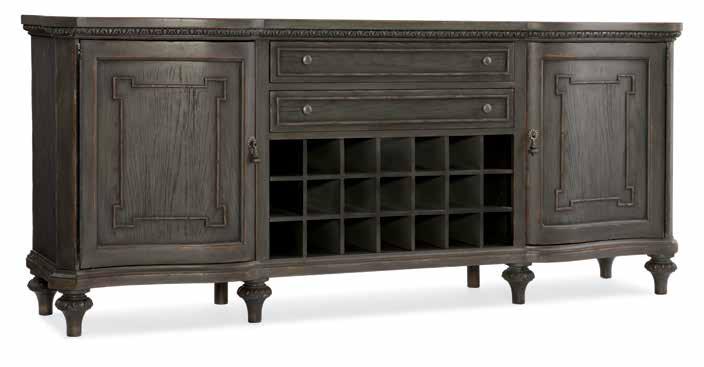 x 16D x 42 1/2H (157 x 41 x 108 cm) 1610-85001-GRY Arabella Two-Door Two-Drawer Credenza Tow doors with two adjustable shelves