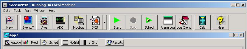 Windows and Dialog Boxes ProcessNMR Application NEW APPLICATION Figure 53: New Application Clicking the New button displays a new application window within the main window.