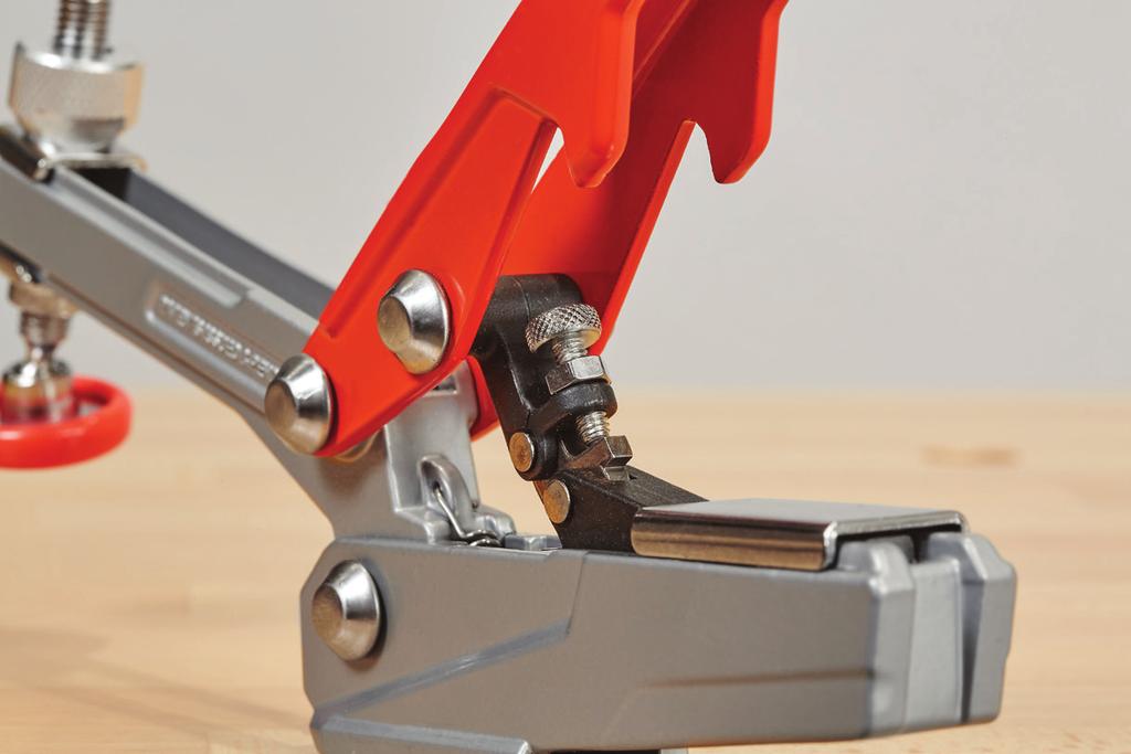 Introducing Armor Tool s new Horizontal Dog Clamp featuring patented Auto-Adjust Technology mounted on a extended Dog Peg. This versatile tool allows clamping on and above the table.