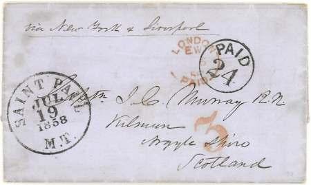 Minnesota had become a state in May 1858 but territorial designation in postmark