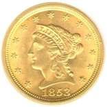 1860 - $2.50 Pony Express Rate United States Gold Quarter Eagle New York City to Sacramento, California, pencil "$2.