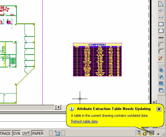 By extracting data directly to an AutoCAD Table you also get an notification bubble when the table need updating. You can also extract data from a whole sheet set.