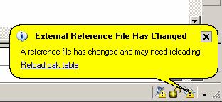 An Xref notification icon is displayed in the communications area when an Xref is attached to a drawing. The Xref notification icon provides the user with a visual clue about the status of Xrefs.