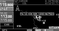 Section 4 Ryan TCAD Interface When the target pointer is placed on traffic, the traffic range, squawk code (if available), and tail number (if available) are displayed.