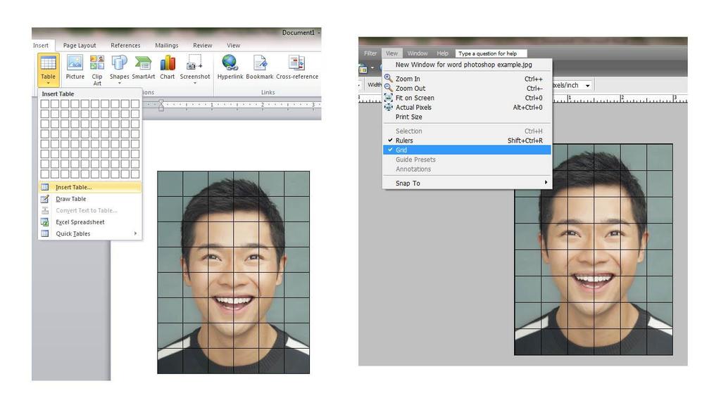 A better option is to work from an image on your computer that has a grid put on it by you. This lets you work from the screen or even print the image out with grid lines in place!