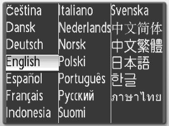 Basic Camera Setup: The Setup Menu j Language Choose one of 20 languages for display of camera menus and messages.