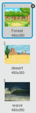 png", and import "desert" and "wave" from the Backdrop Library. Block Explanation Example Switch to different backdrop.