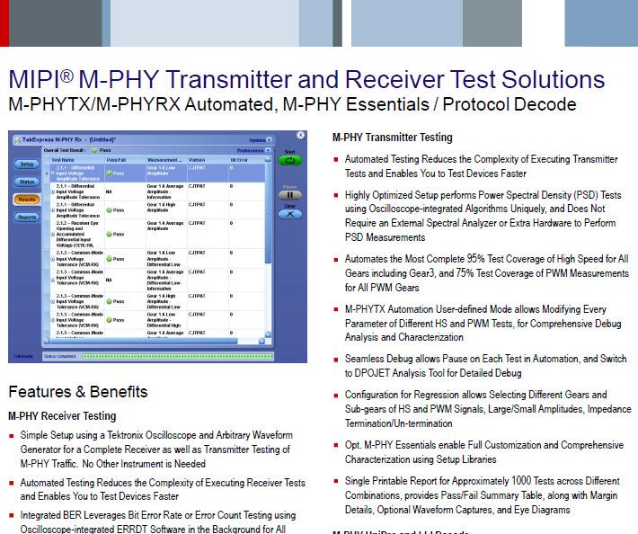 Tektronix M-PHY & Memory Testing Resources www.tek.
