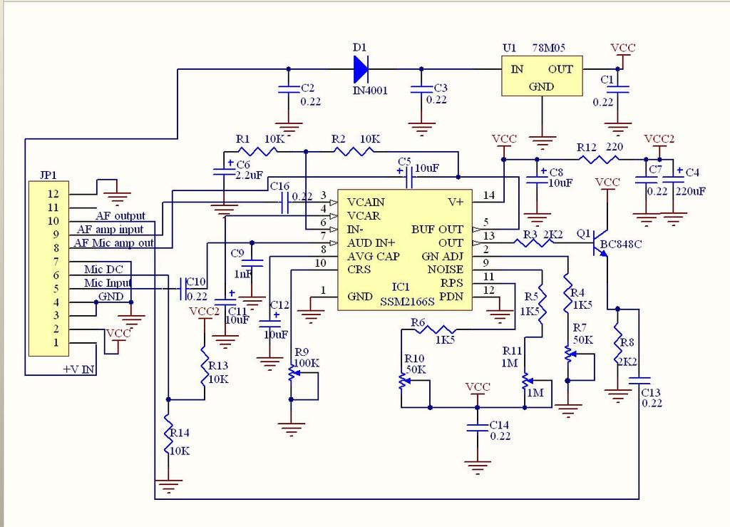 Fig 2. Complete circuit diagram Q1 has been added to give a buffered output for various loads. C13 can be increased for lower output impedance loads. C15 is no longer required.