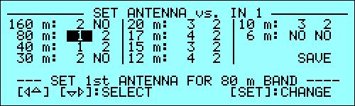 To edit the antenna setting for another band the arrow key ([ ] [ ]) must be used to select the proper choice and, then, repeat the above described procedure.