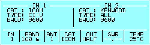 When either in STANDBY or OPERATE mode, at any time a short report about the CAT settings related to the two inputs can be obtained by simply pressing the [CAT] key and keeping it held down; an info