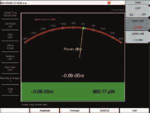Power is displayed in an analog type display and, supports both watts and dbm. RMS averaging can be set to low, medium, or high. Upper and lower limit lines can be turned on as needed.