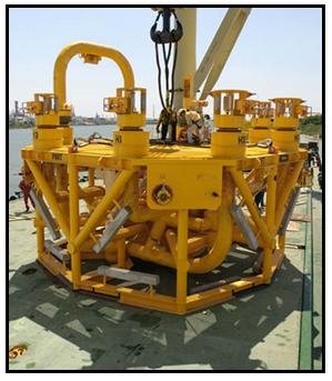 pipeline end manifold (PLEM/PLET) to large structures such as a subsea process system. The manifold may be anchored to the seabed with piles or skirts that penetrate the mudline.