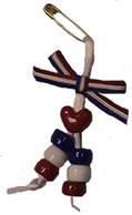 White rattail (about 6 inches long) 1 red pony bead heart 2 blue pony beads 2 white pony beads 2 red pony beads 1/8 inch wide red/ white/ blue ribbon (6 inches