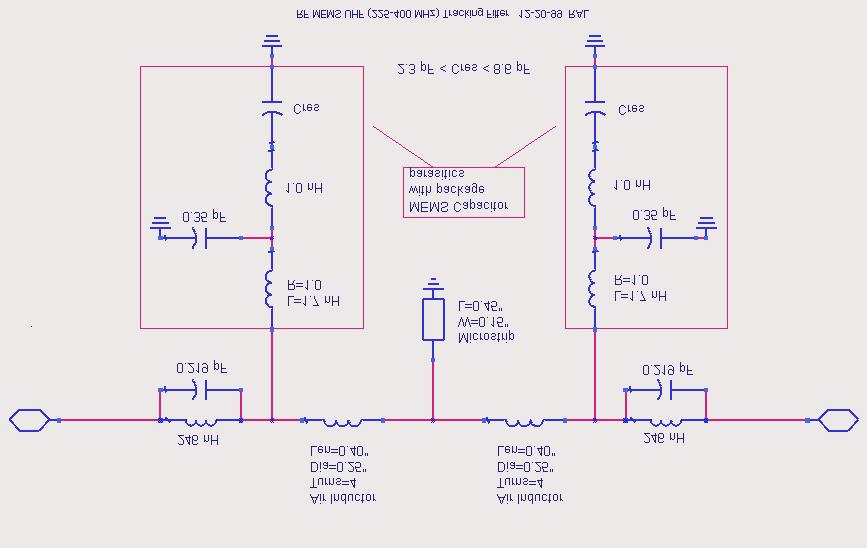 UHF 2-Pole MEMS Capacitor Filter Schematic Chart