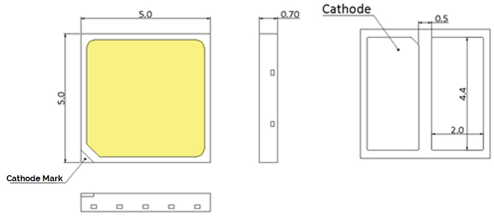 Mechanical Dimensions Figure 11: Drawing for SMD 5050 Notes for Figure 11: 1. Drawings are not to scale. 2.