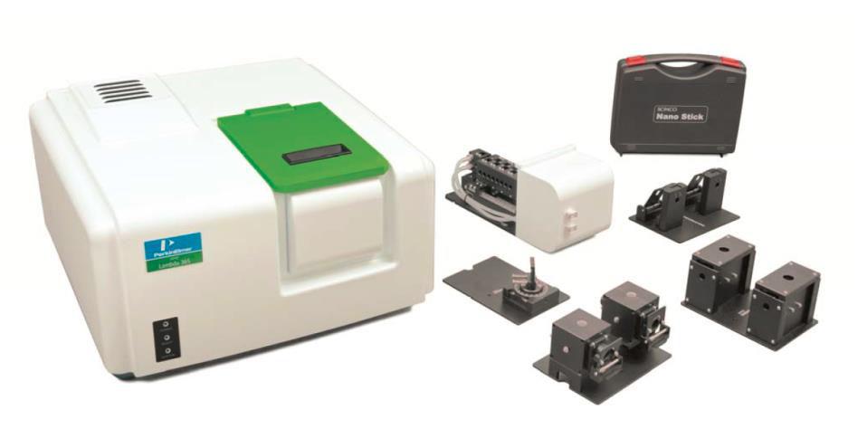 Lambda 365 offers a wide range of accessories and configurations Lambda 365 accessories For liquids 1+1 cell 1+1 cell (jacketed) 1+1 Variable pathlength cell 1+1 Test tube holder 8+1 cell changer 8+1