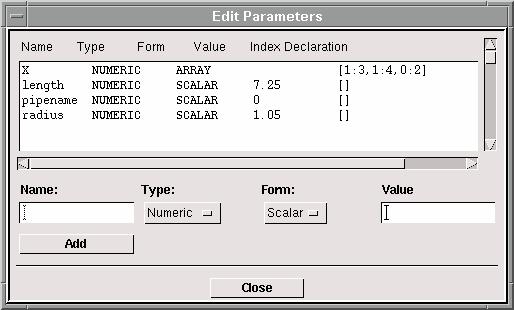 Edit Commands GAMBIT MENU COMMANDS Edit Parameters Form Specifications When you select the Parameters option on the Edit menu, GAMBIT opens the Edit Parameters form (see example, below).