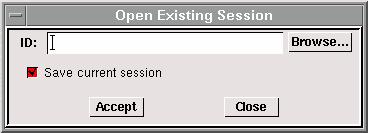 GAMBIT MENU COMMANDS File Commands Using the Open Existing Session Form The Open Existing Session form (see below) allows you to open a previously saved session.