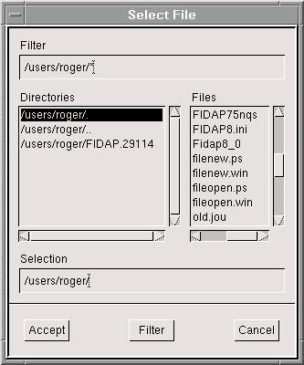 File Commands GAMBIT MENU COMMANDS Using the Select File Form The Select File form (see below) allows you to browse directories and to select a file from a list of currently available files.