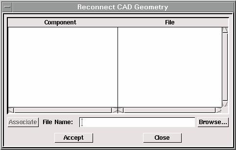 File Commands GAMBIT MENU COMMANDS To specify a file association for any listed CAD component: 1. Select (click to highlight) the component name in the Component field. 2.
