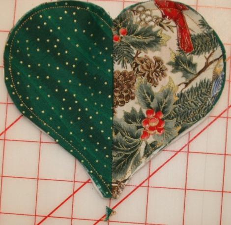 Heart with opening wrong side up (facing you) top layer, and it should be the reverse construction of the