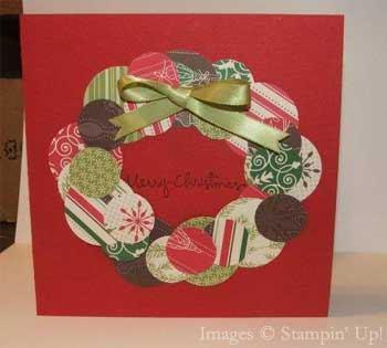 Note: Project Name: Wreath Card Stamps: Christmas Greetings Ink: Chocolate Chip Paper: Merry Moments Accessories: 1 1/4 inch circle punch, 1 inch Circle punch Created By: Melissa Tootle www.